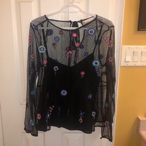 Zara women printed flower long sleeve top